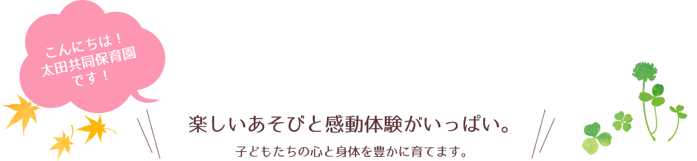 こんにちは！太田共同保育園です！楽しいあそびと感動体験がいっぱい。子どもたちの心と身体を豊かに育てます。